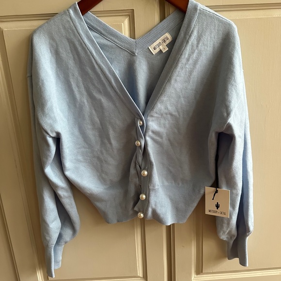 Whiteroom & Cactus Light Blue Cardigan Sweater with Pearl Buttons NWT Size S - Picture 1 of 5